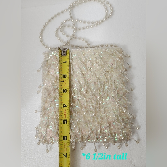 VTG Jessica McClintock Pearlescent Satin Beaded Purse! - Picture 8 of 9